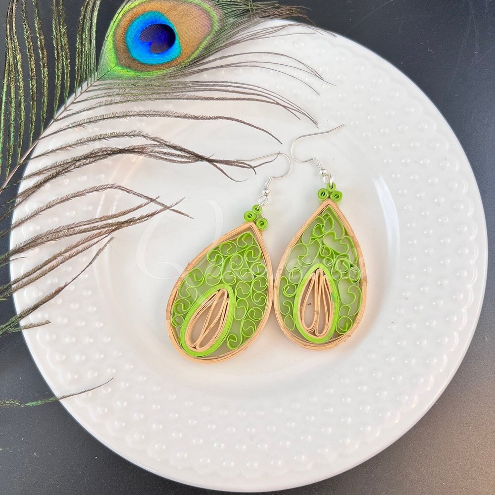Large Tear Drop Quilling Earrings-QuiseJewels