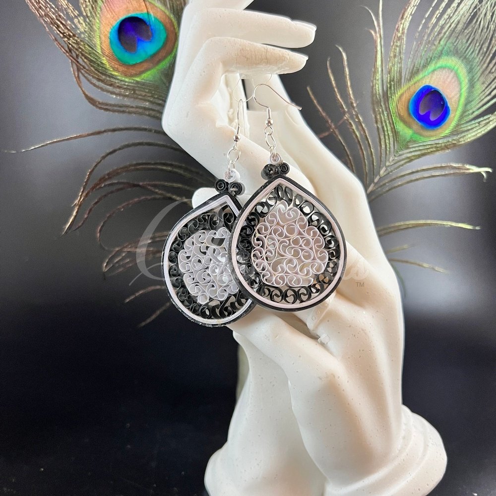 Large Tear Drop Quilling Earrings-QuiseJewels