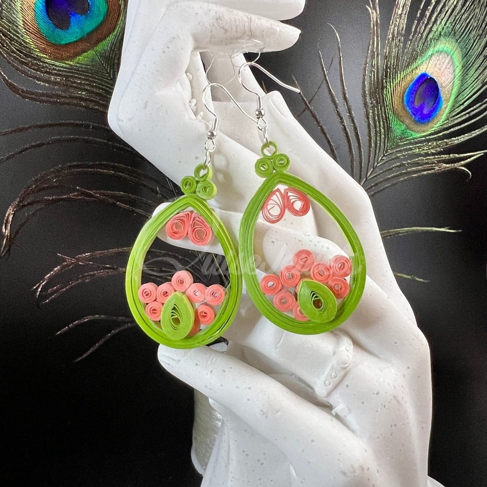 Large Tear Drop Quilling Earrings-QuiseJewels