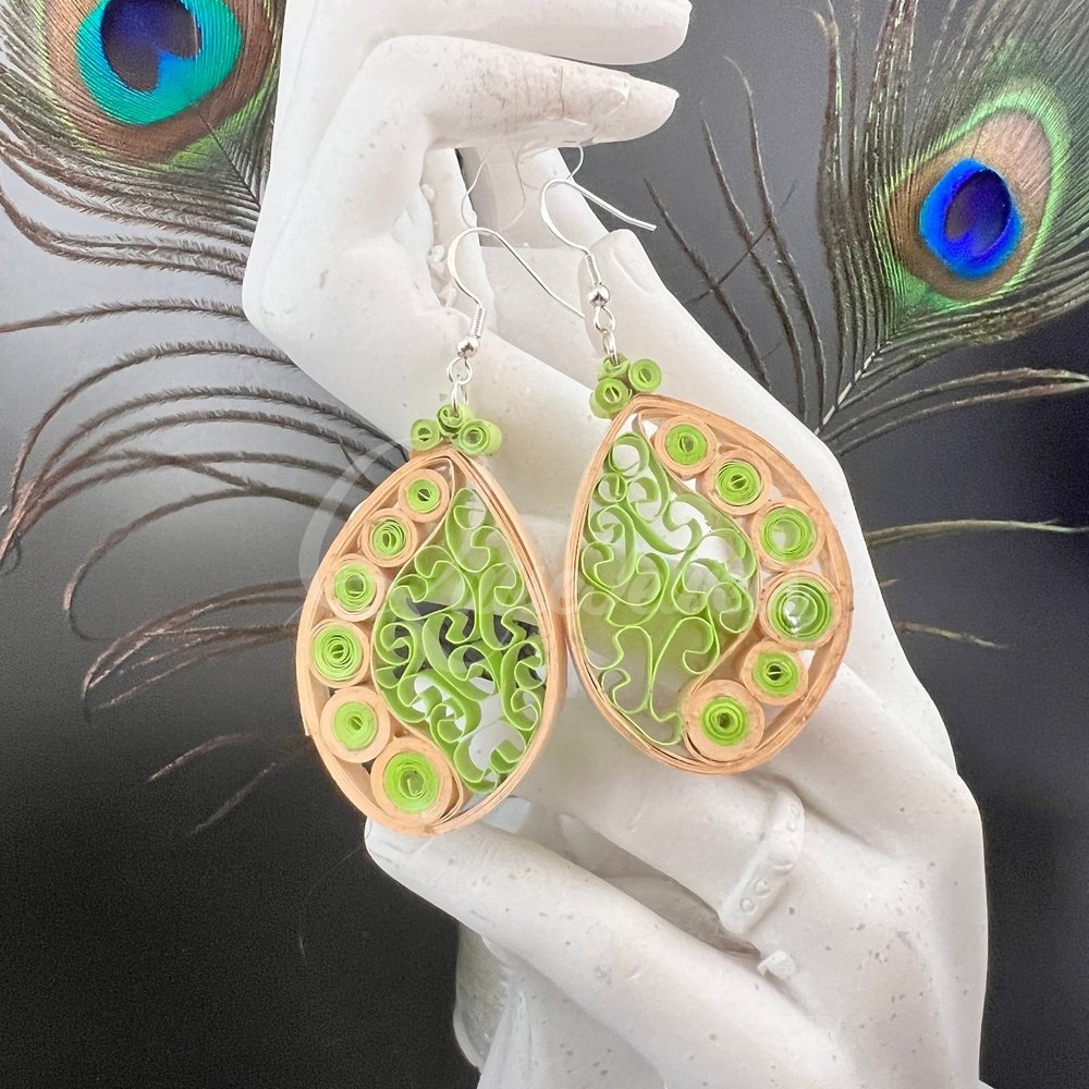 Large Tear Drop Quilling Earrings-QuiseJewels