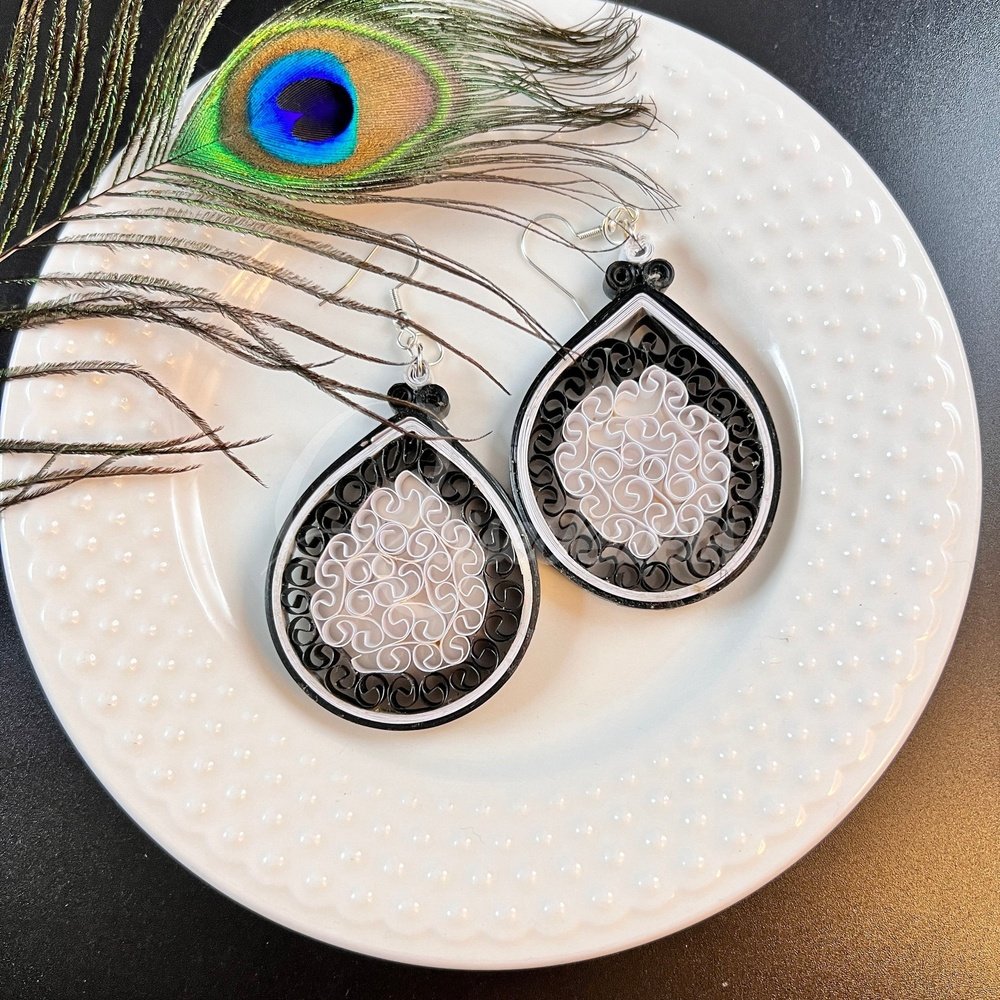 Large Tear Drop Quilling Earrings-QuiseJewels