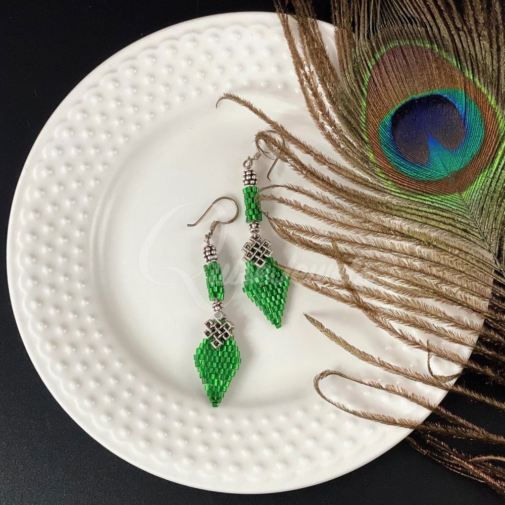 Leaf Shape Beaded Pewter Earrings-QuiseJewels