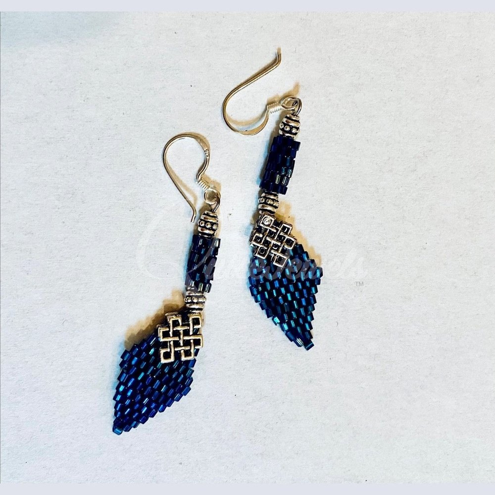 Leaf Shape Beaded Pewter Earrings-QuiseJewels