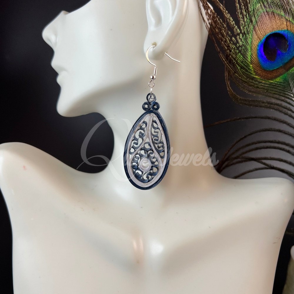 Medium Tear Drop Quilling Earrings-QuiseJewels