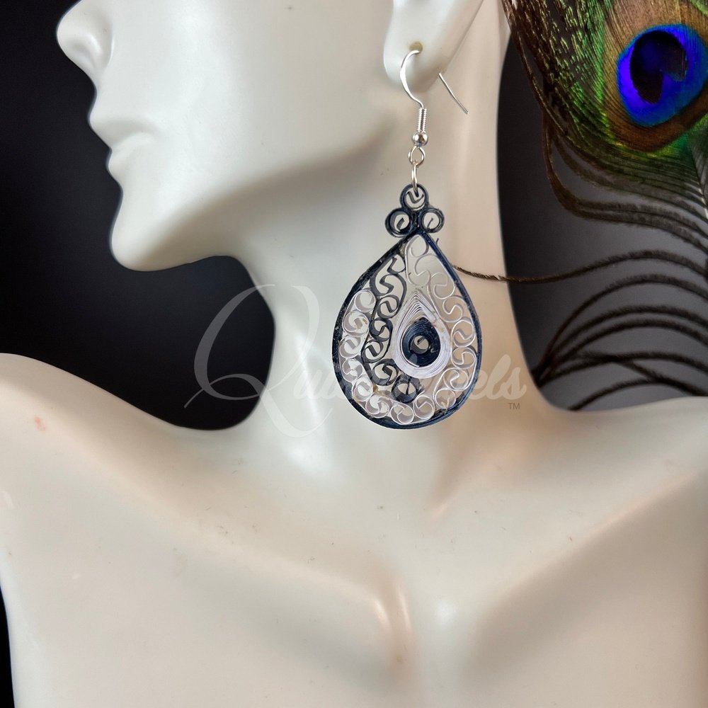 Medium Tear Drop Quilling Earrings-QuiseJewels