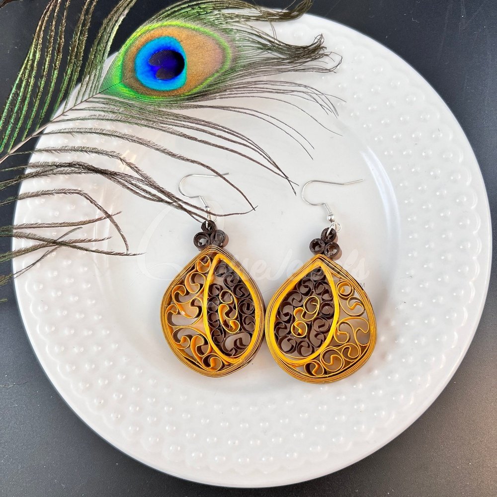 Medium Tear Drop Quilling Earrings-QuiseJewels