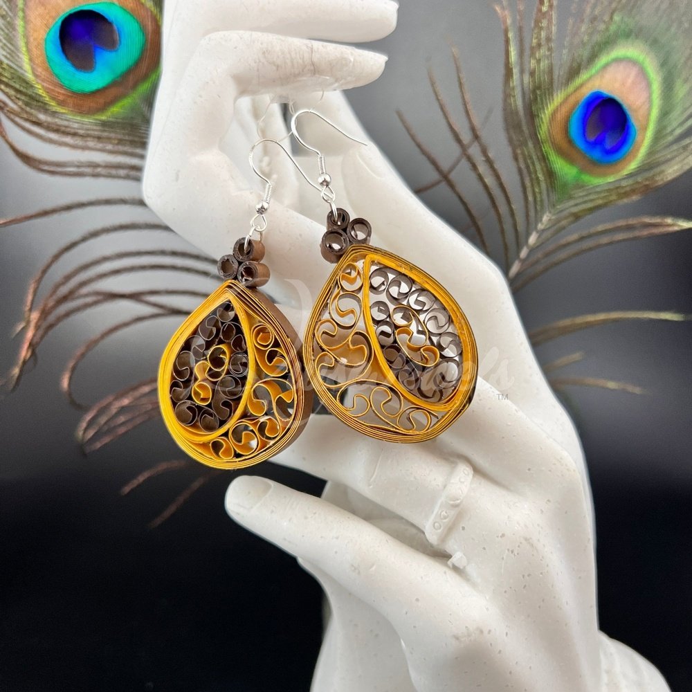 Medium Tear Drop Quilling Earrings-QuiseJewels