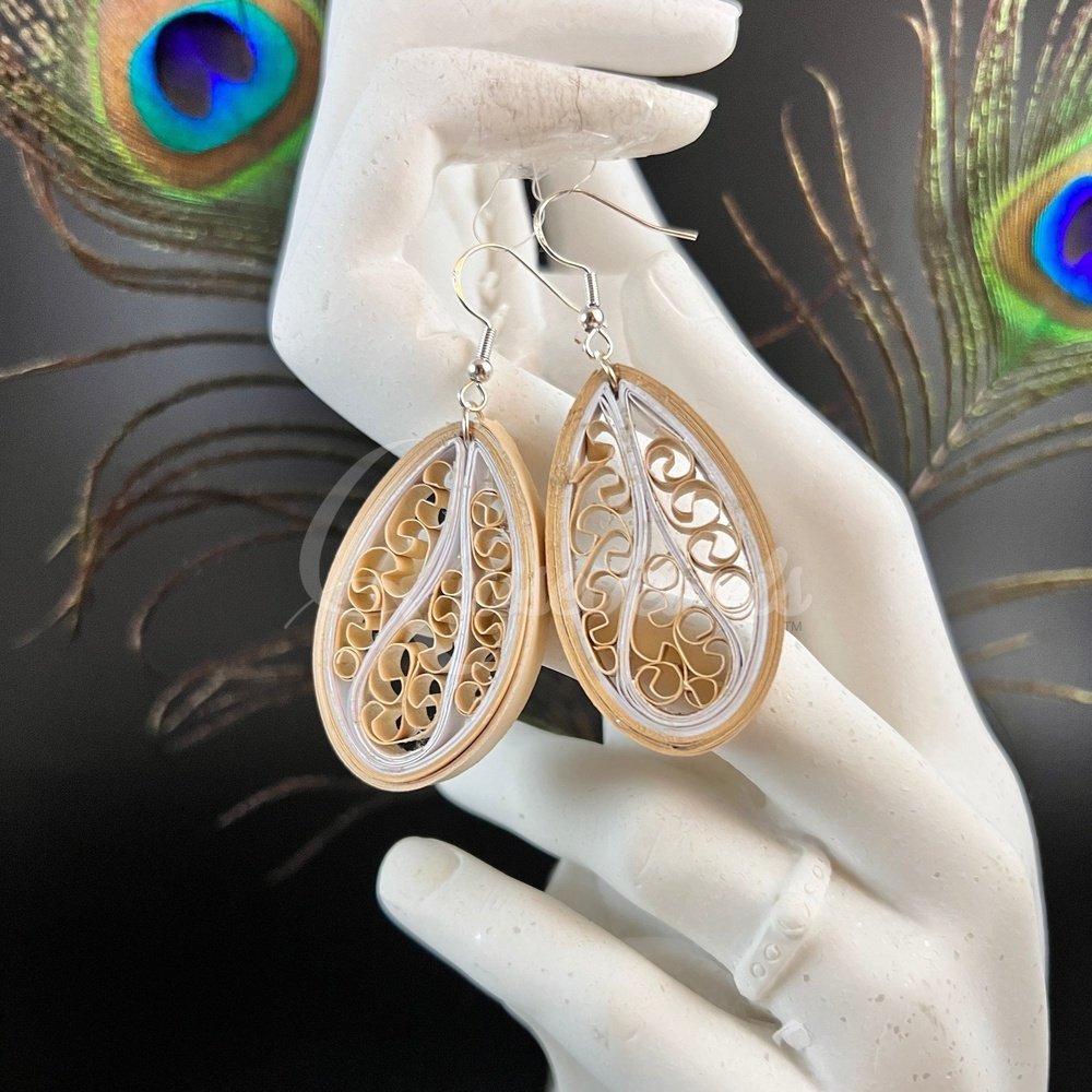 Medium Tear Drop Quilling Earrings-QuiseJewels