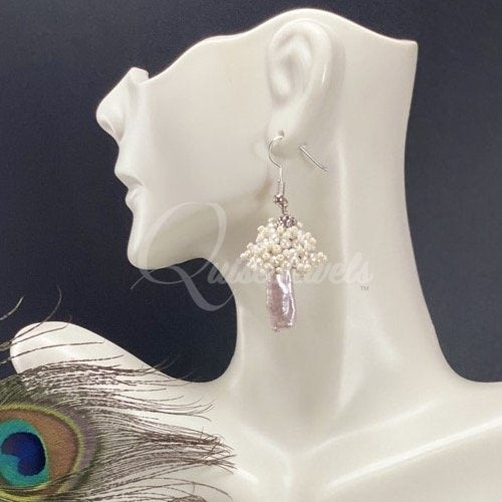 Mushroom Keshi Pearl & Seed Pearl Earrings-QuiseJewels