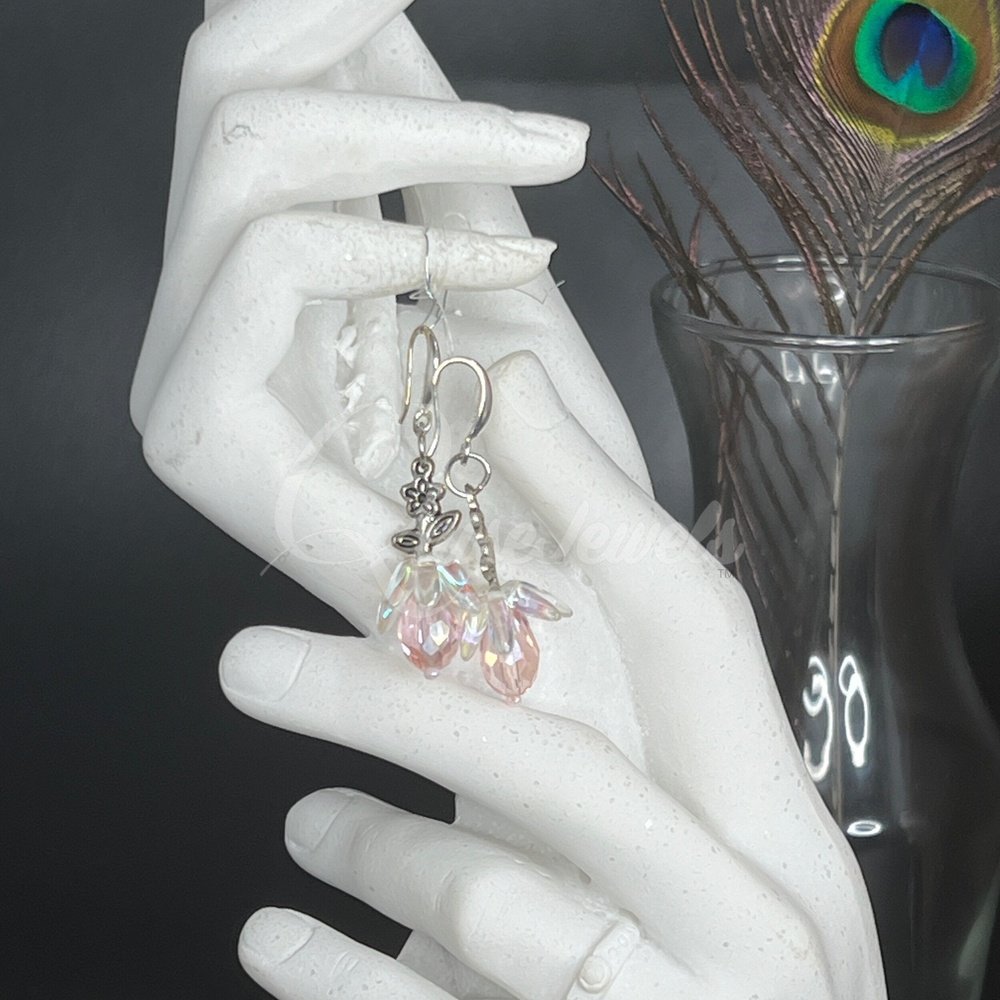 Pink Crystal Flower Earrings-QuiseJewels