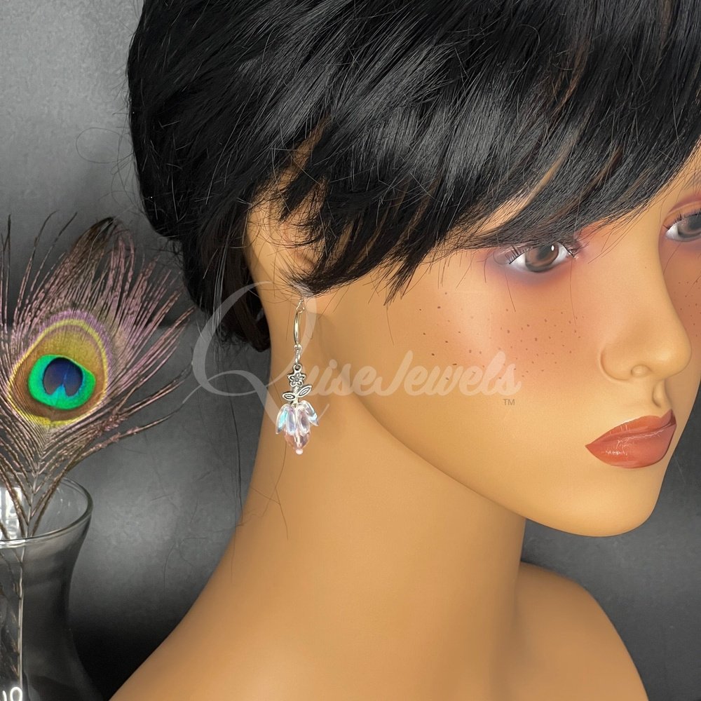 Pink Crystal Flower Earrings-QuiseJewels
