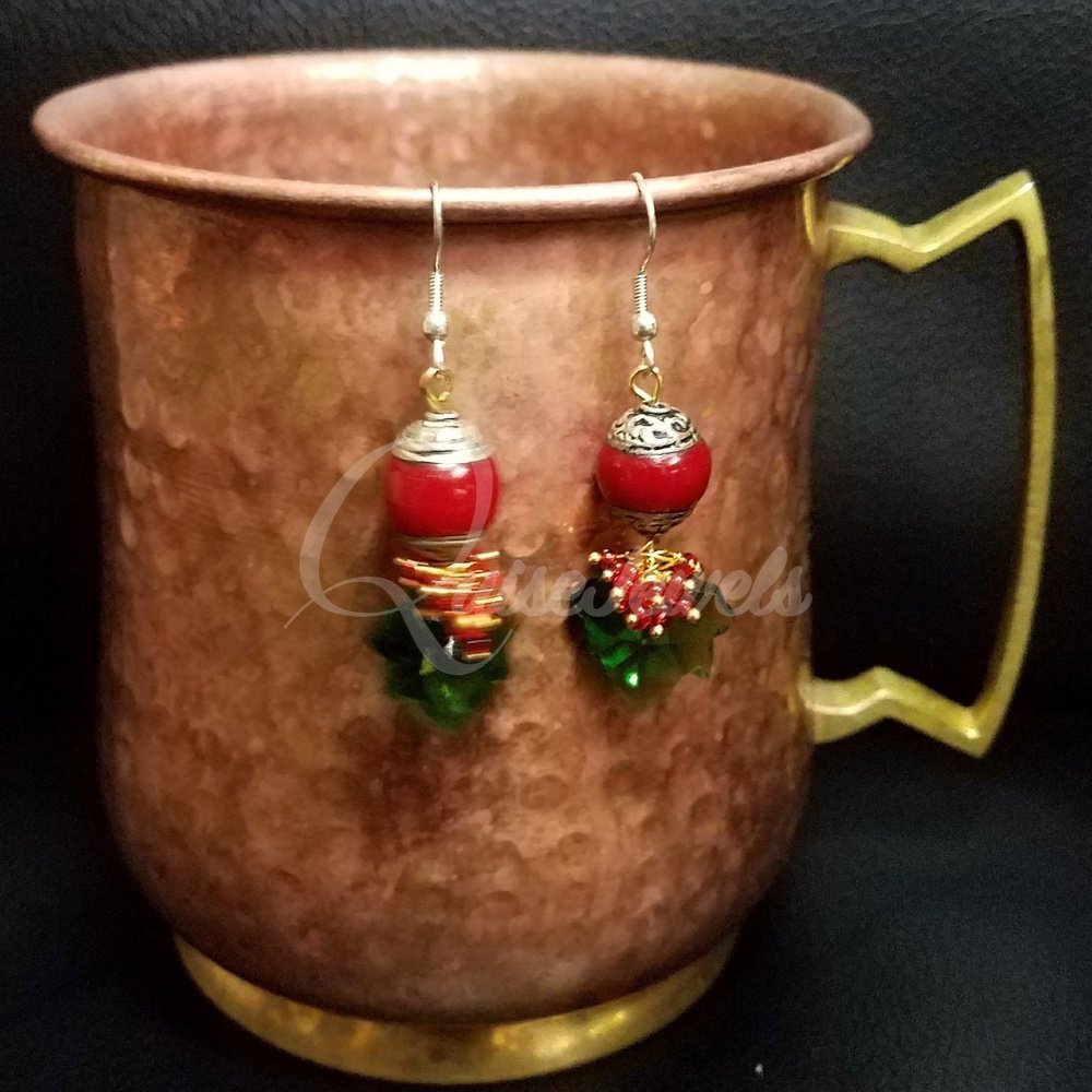 Red Jasper Resin and Crystal leaf Earrings-QuiseJewels