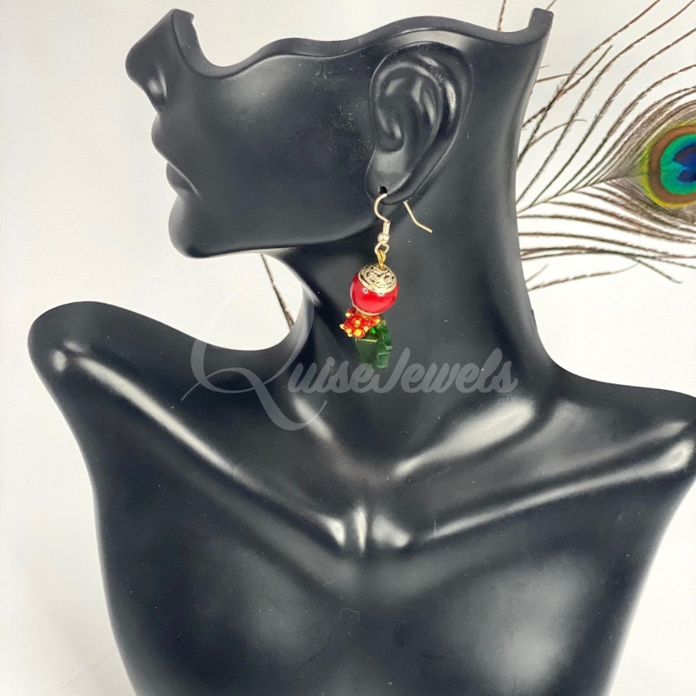 Red Jasper Resin and Crystal leaf Earrings-QuiseJewels