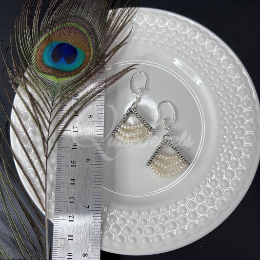 Seed Pearl and pewter Triangle Earrings-QuiseJewels