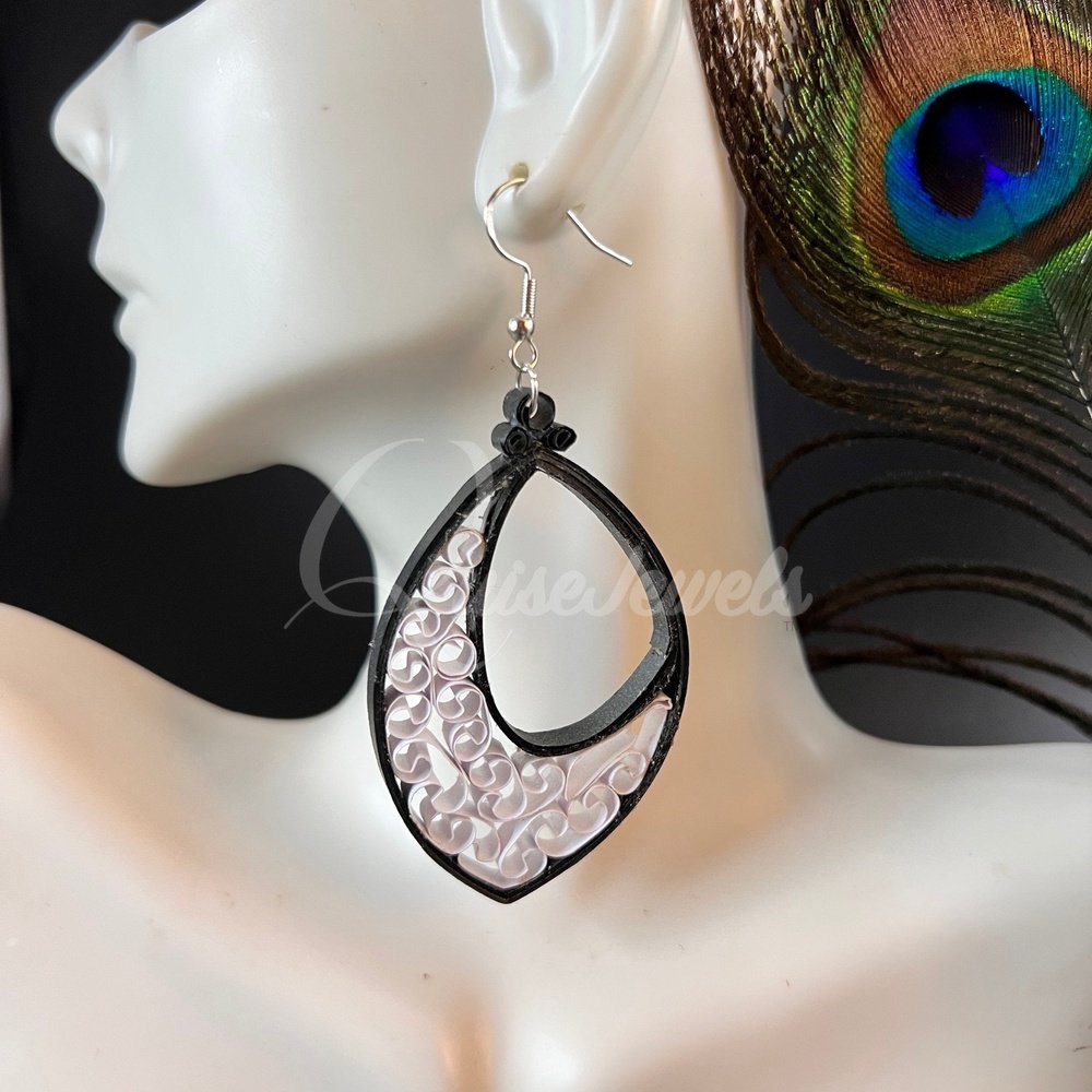 Solid Drop Large Marquee Quilling Earrings-QuiseJewels