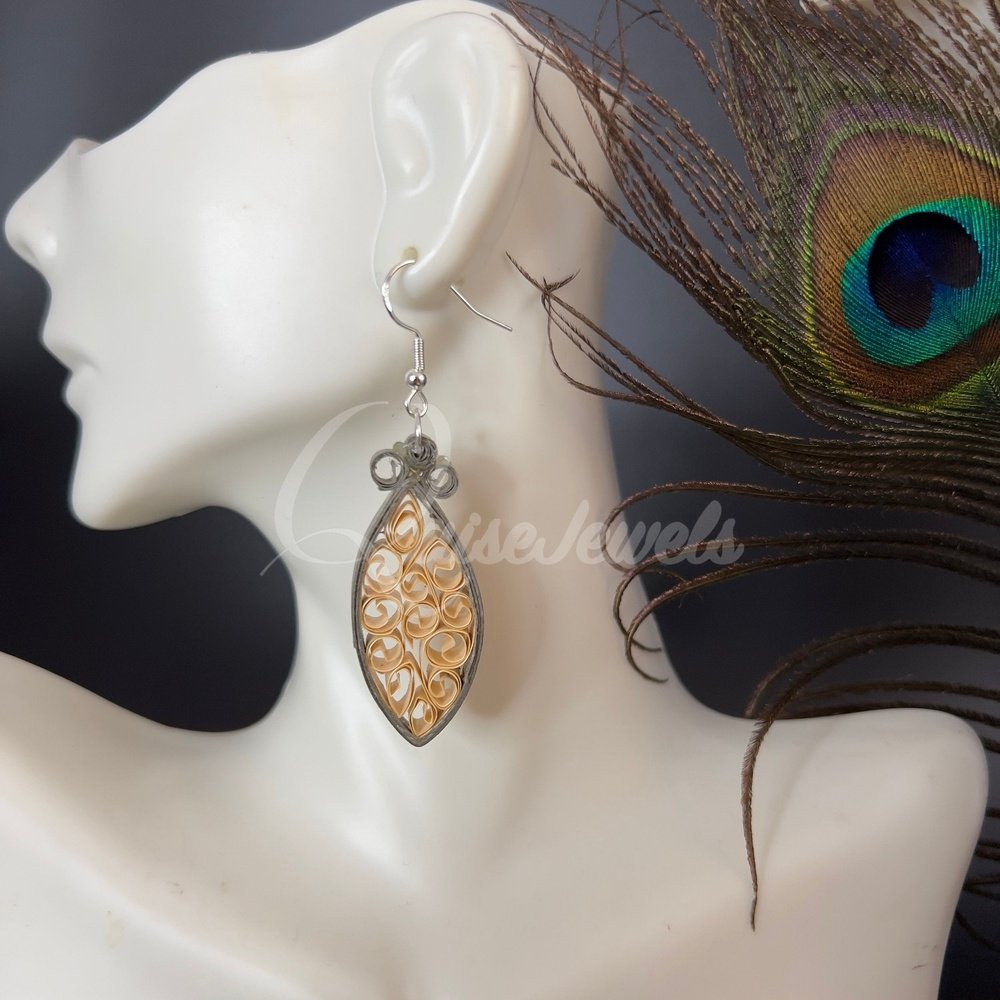 Solid Small Marquee Quilling Earrings-QuiseJewels