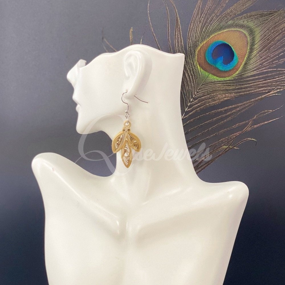 Three leaf Paper Quilling Earrings-QuiseJewels
