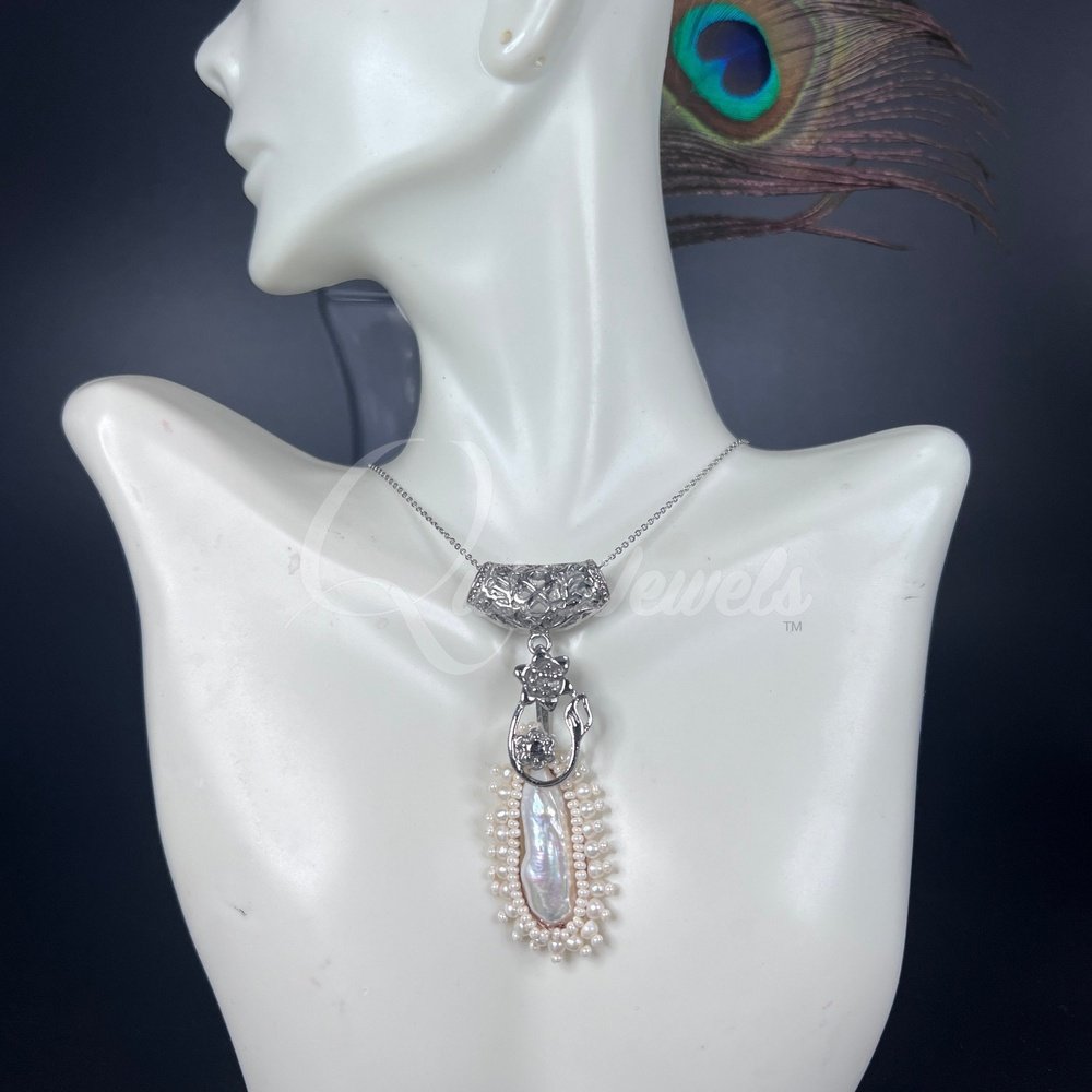 Victorian Style Bridal Single Pearl Pendant-QuiseJewels