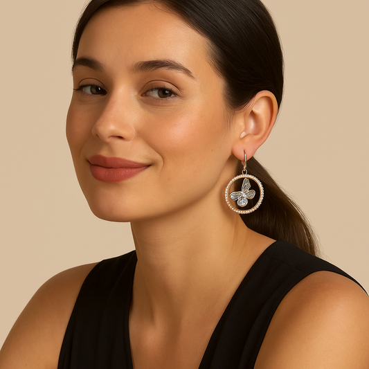 Beaded Circle with Butterfly Earrings