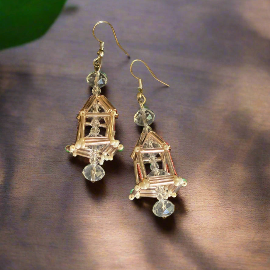 Hand-Beaded Himmeli earrings | 3D Cage- QuiseJewels