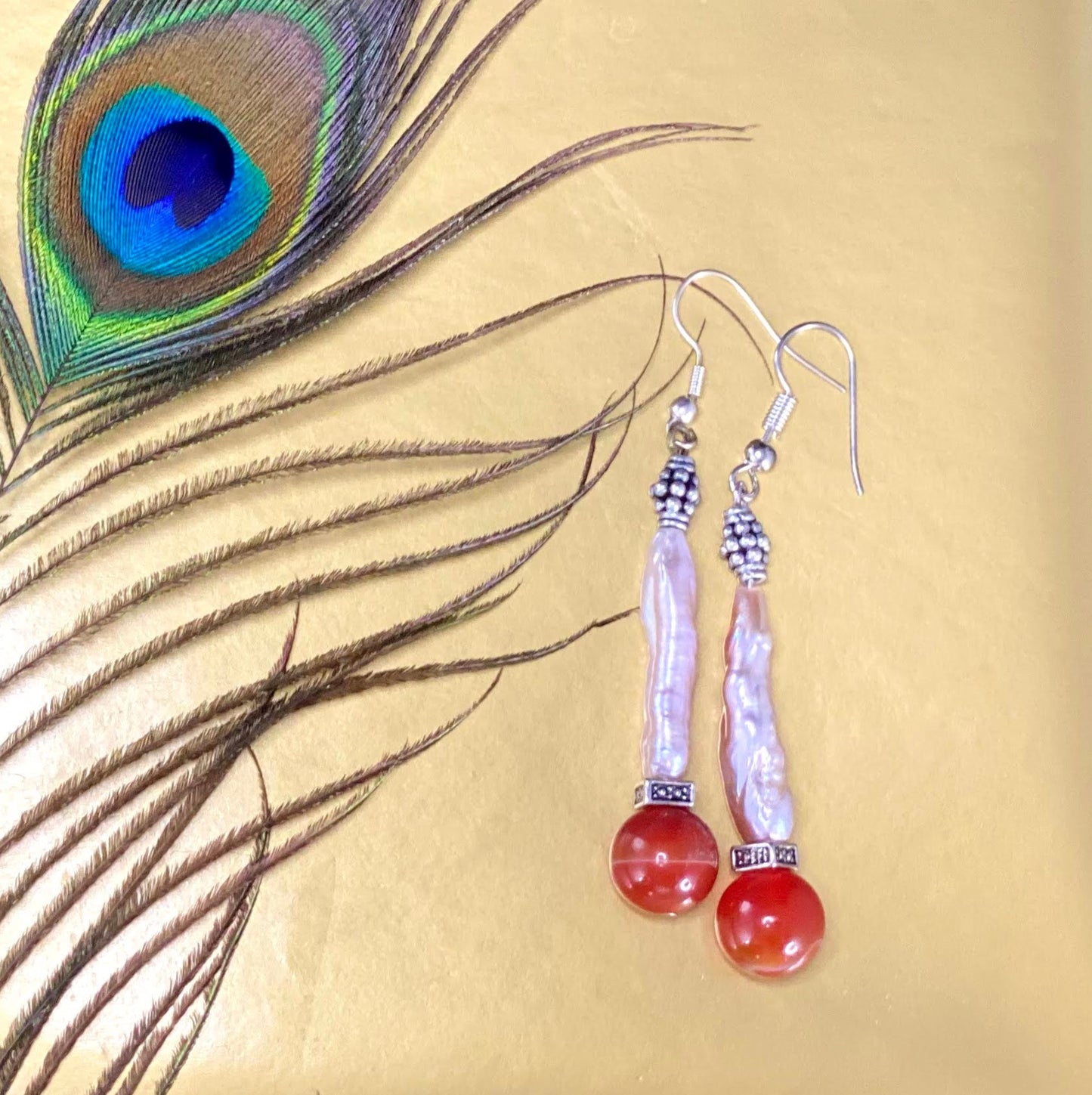 Keshi Pearl and Sardonyx Earrings