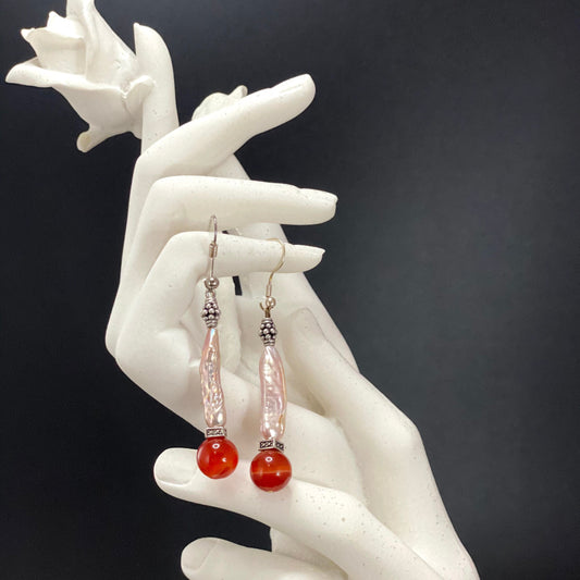 Keshi Pearl and Sardonyx Earrings