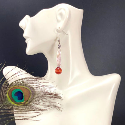 Keshi Pearl and Sardonyx Earrings
