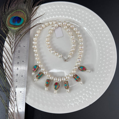 Tibetan and Pearl Necklace