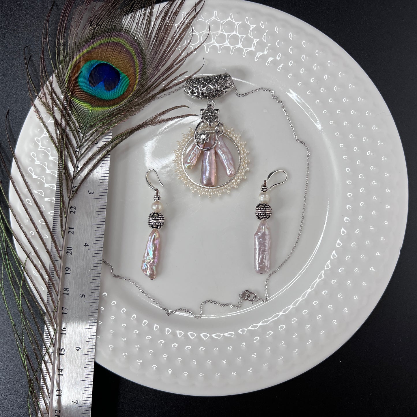 Victorian Style Bridal Triple Pearl set