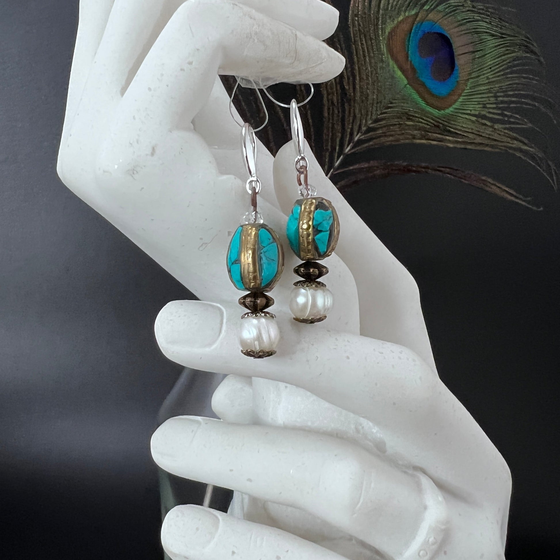 Tibetan and Pearl Earrings