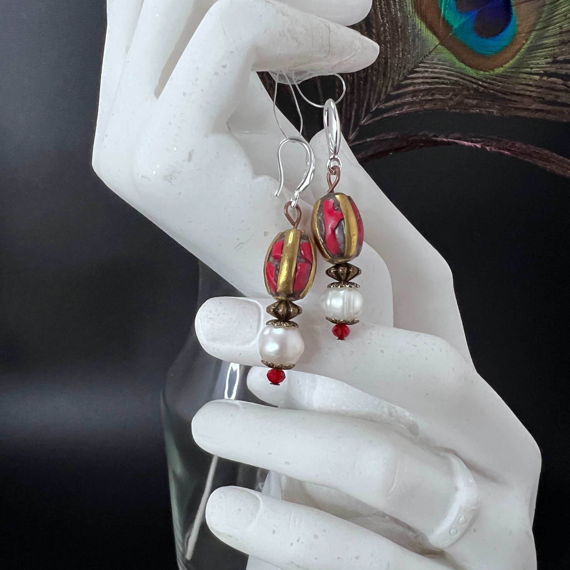 Tibetan and Pearl Earrings