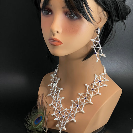 Geometric Bridal Necklace and Earring Set