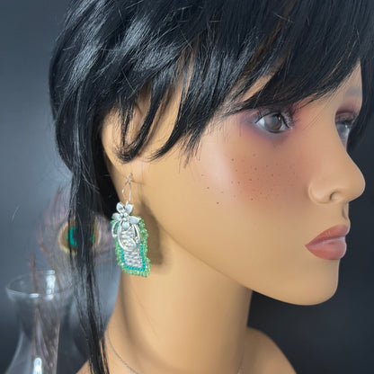 Rectangular Floral Earring and Pendant Set