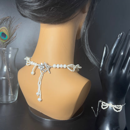 Frill Pearl Bridal with back Pendant Jewelry Set