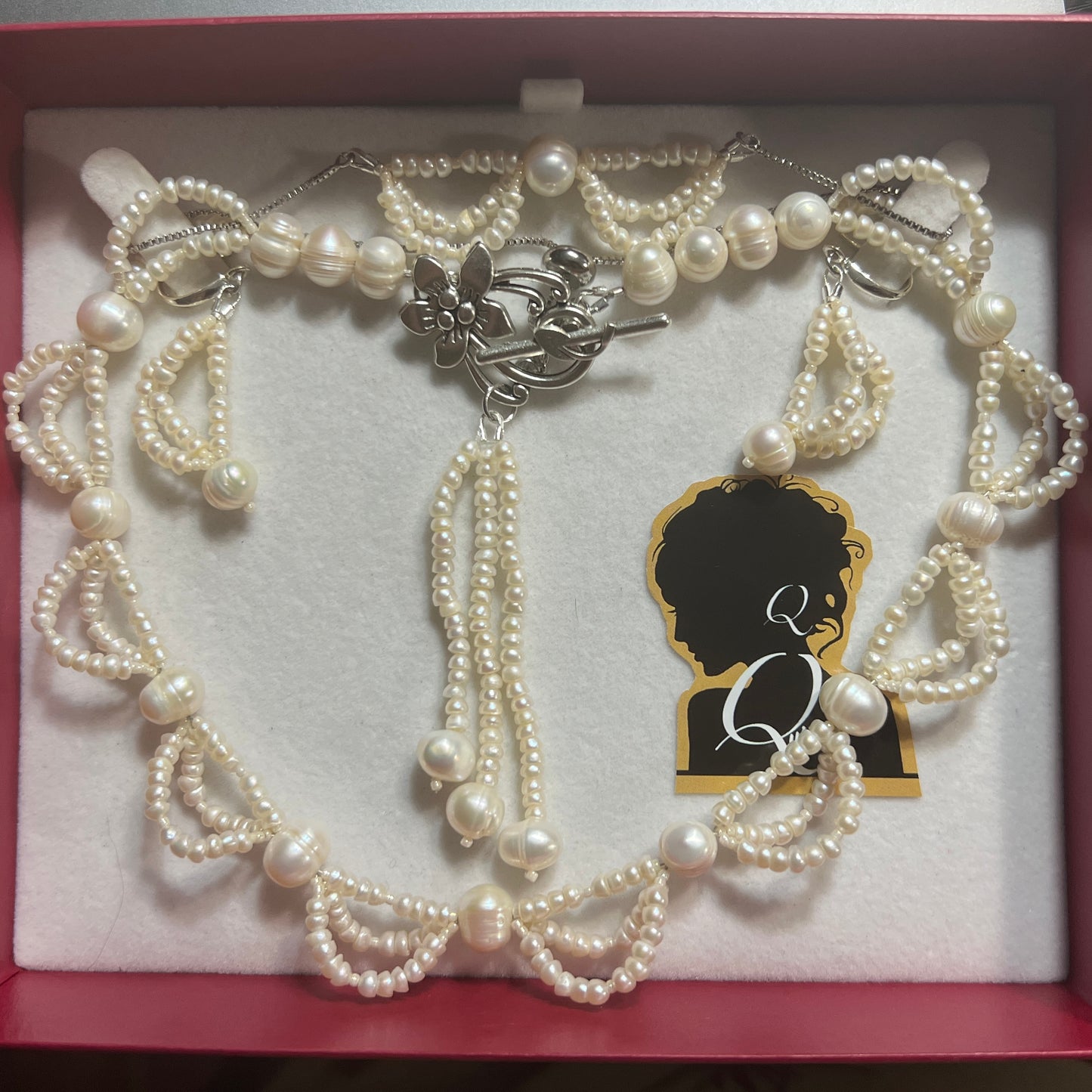 Frill Pearl Bridal with back Pendant Jewelry Set