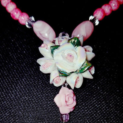 Beaded Polymer Rose bunches Jewelry set