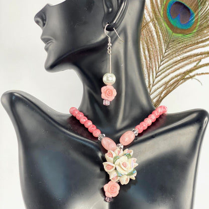 Beaded Polymer Rose bunches Jewelry set