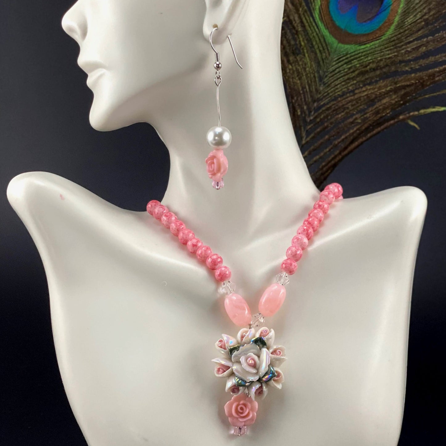 Beaded Polymer Rose bunches Jewelry set