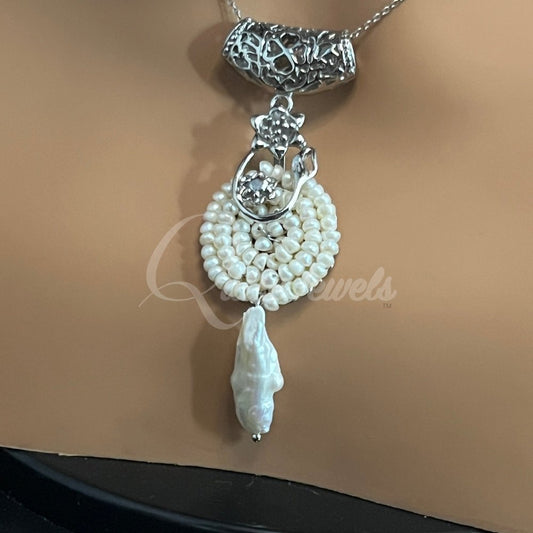 Keshi and Seed Pearl  Earring and Pendant Set-QuiseJewels