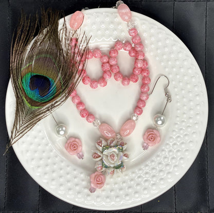 Beaded Polymer Rose bunches Jewelry set
