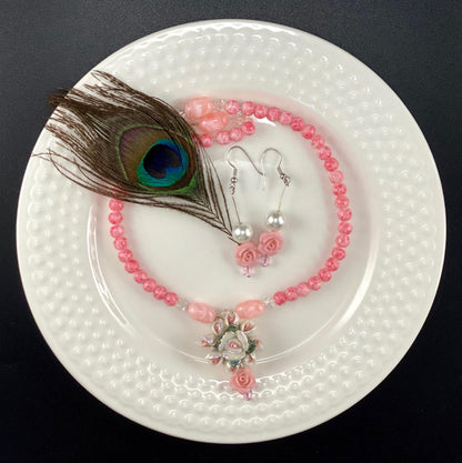 Beaded Polymer Rose bunches Jewelry set