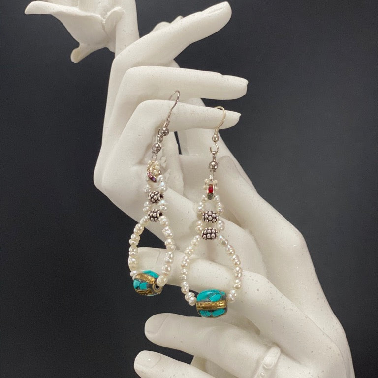 Seed Pearl Tibetan Earrings