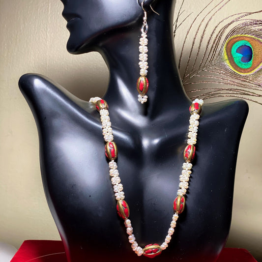 Tibetan RedCoral and Seed Pearl Jewelry Set