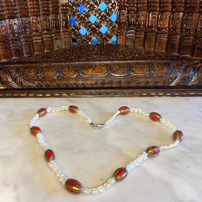 Tibetan Coral and Seed Pearl Necklace