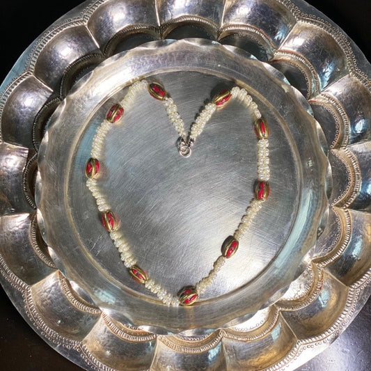 Tibetan Coral and Seed Pearl Necklace