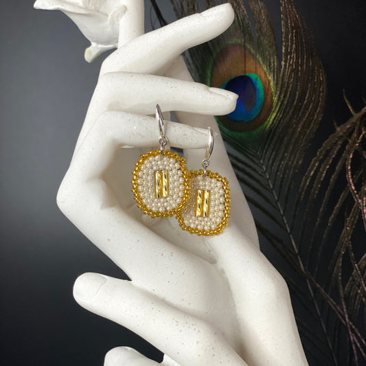 White and Gold Oval Earrings