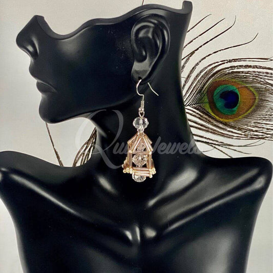 3D Cage Earrings with Celestial crystal