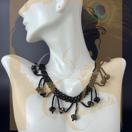 Black Diva net necklace with intricate design-QuiseJewels