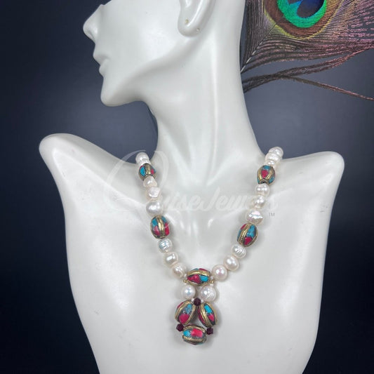 Pearl and Tibetan Beads Single Row Jewelry