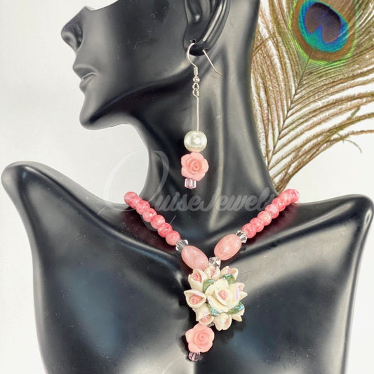 Polymer Rose & Imitation Beads Jewelry-QuiseJewels